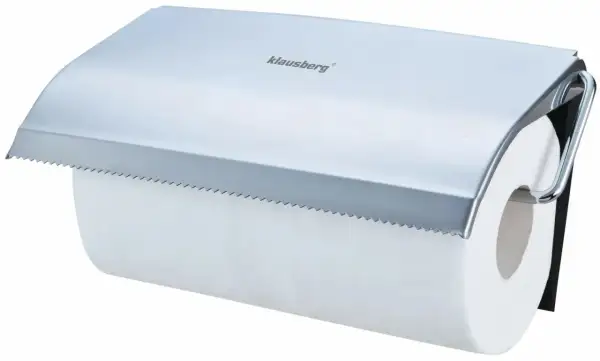 Elegancki uchwyt na ręcznik papierowy Klausberg ze stali nierdzewnej, z ząbkowaną krawędzią do łatwego odrywania.